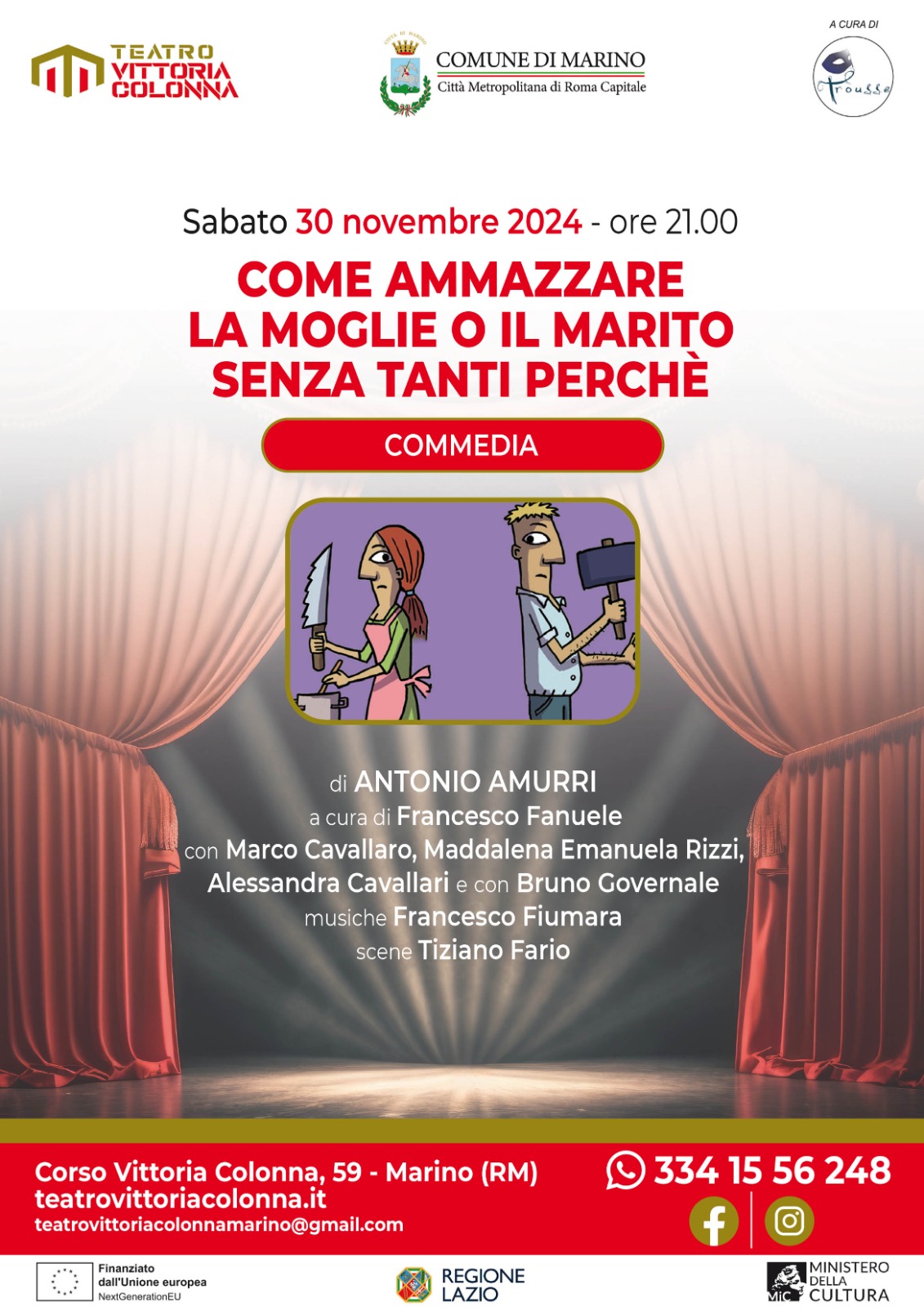 A Marino al Teatro “Vittoria Colonna” l’esilarante commedia di Antonio Amurri “Come ammazzare la moglie o il marito senza tanti perché”